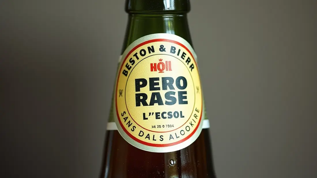 Bière sans alcool, étiquette et couvercle.