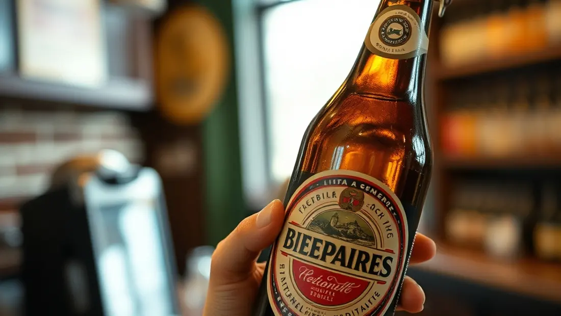 Main tenant une bouteille de bière.