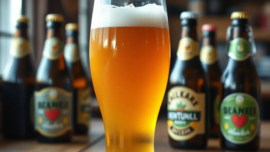 Verre de bière artisanale sur une table en bois