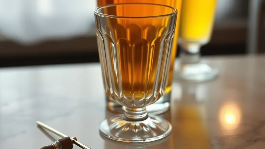Pinces et verre en cristal pour la dégustation de bière.