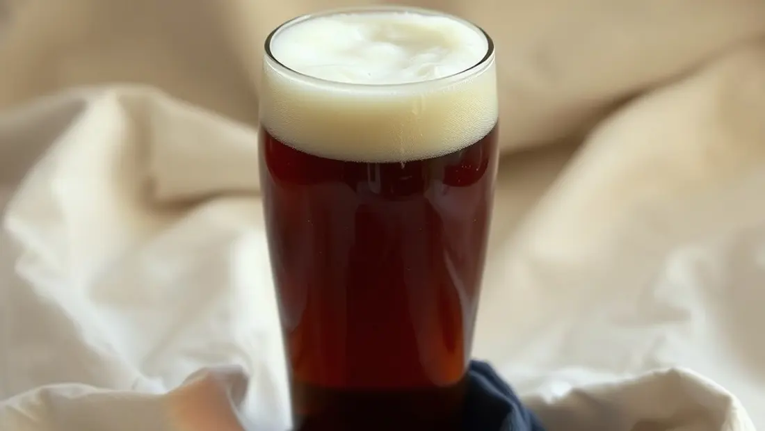Verre de bière artisanale avec tête crémeuse.