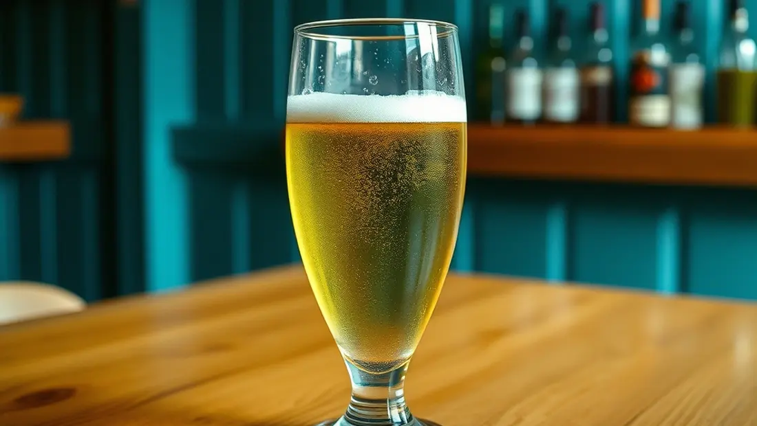 Verre de bière sur un bar de bois