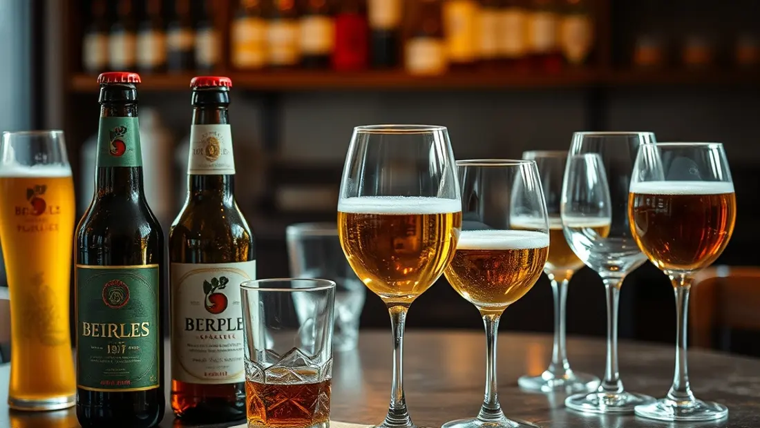 Bière artisanales et verres en verre.