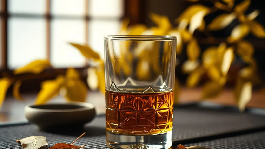Verre de whisky et tapis japonais