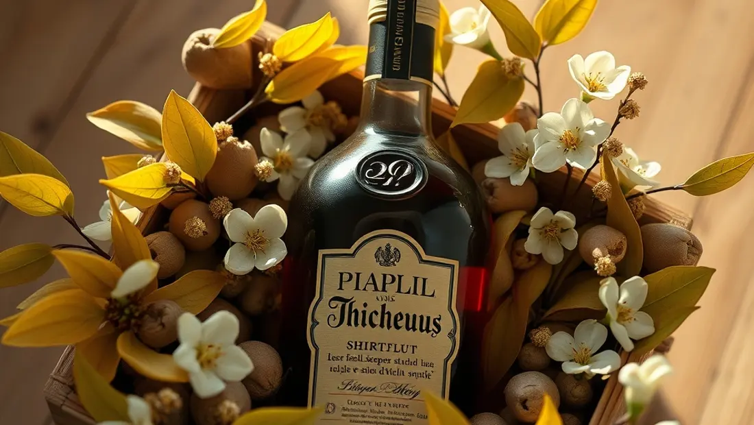 Bouteille de spiritueux et fleurs sauvages