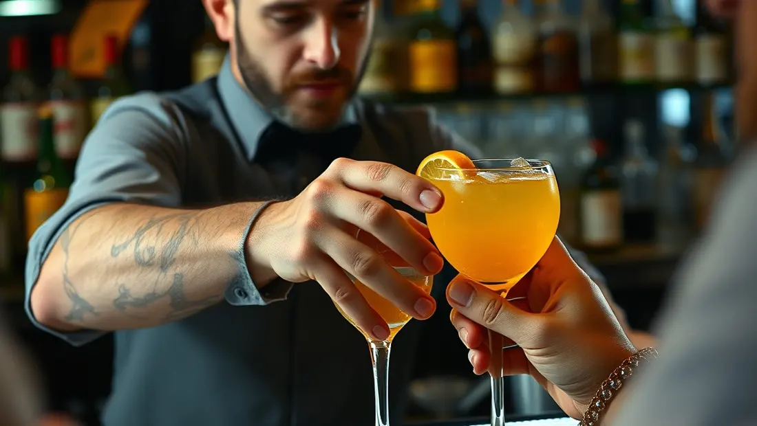 Barman servant un cocktail à un client